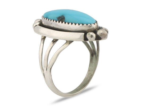 Navajo Ring .925 Silver Sleeping Beauty Turquoise Signed SkyStone Creations C80s