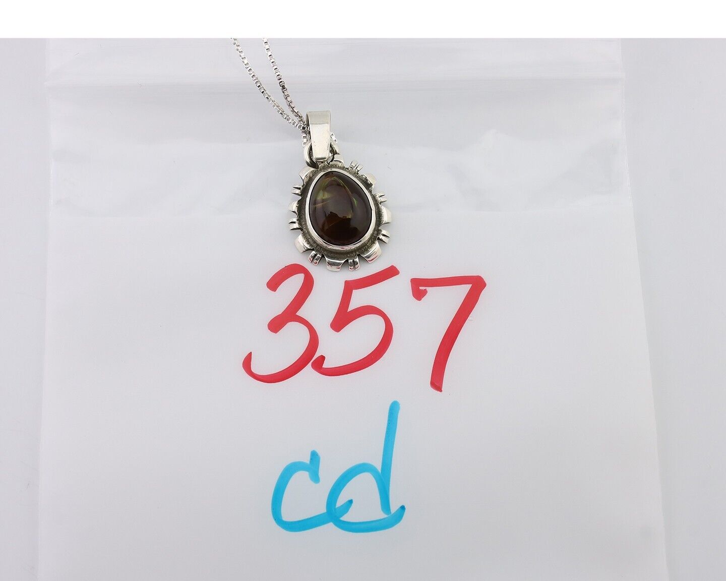 Navajo Handmade Necklace 925 Silver Fire Opal Artist Signed Sunburst C.80's