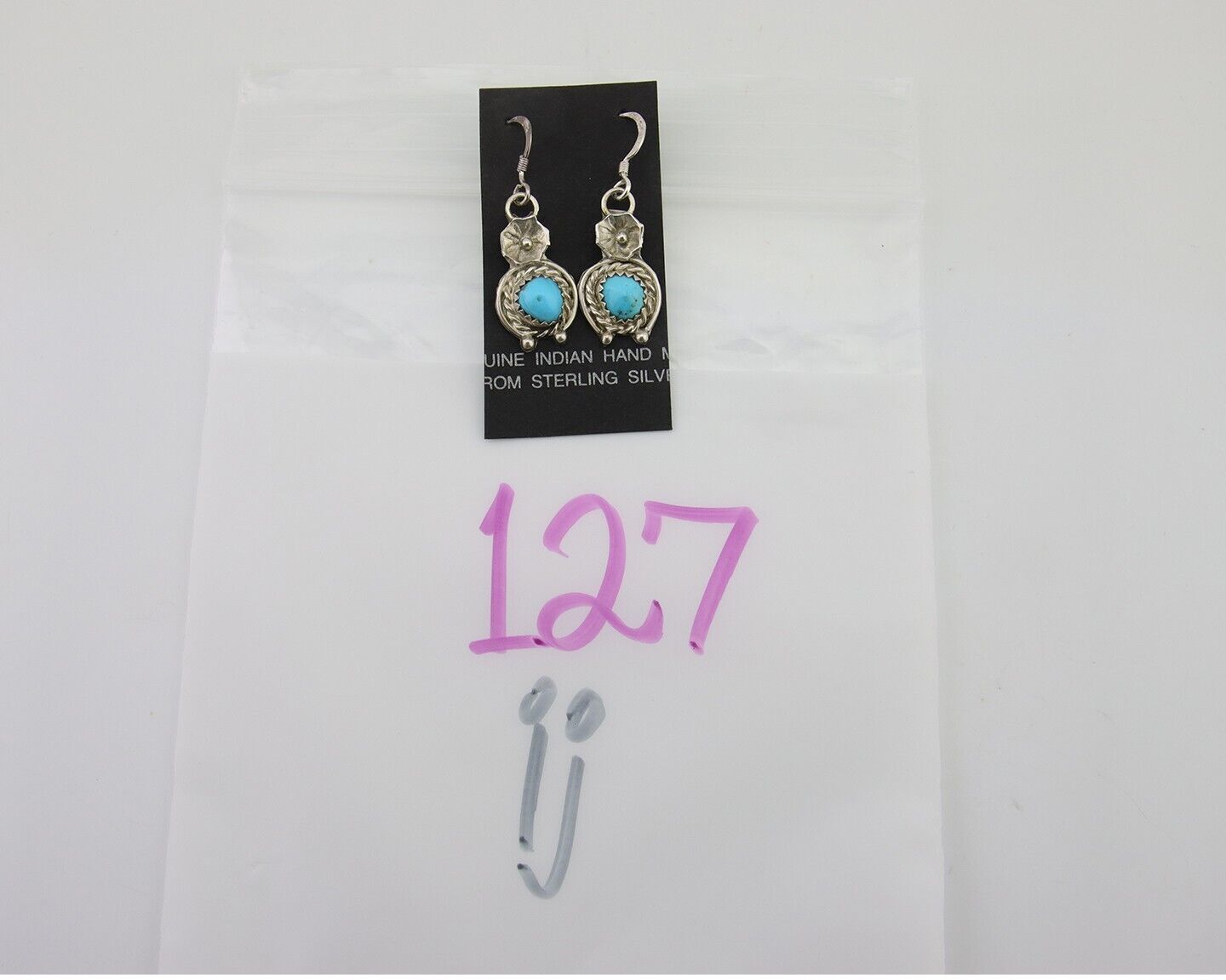 Navajo Dangle Earrings 925 Silver Natural Turquoise Artist Signed DB C.80's