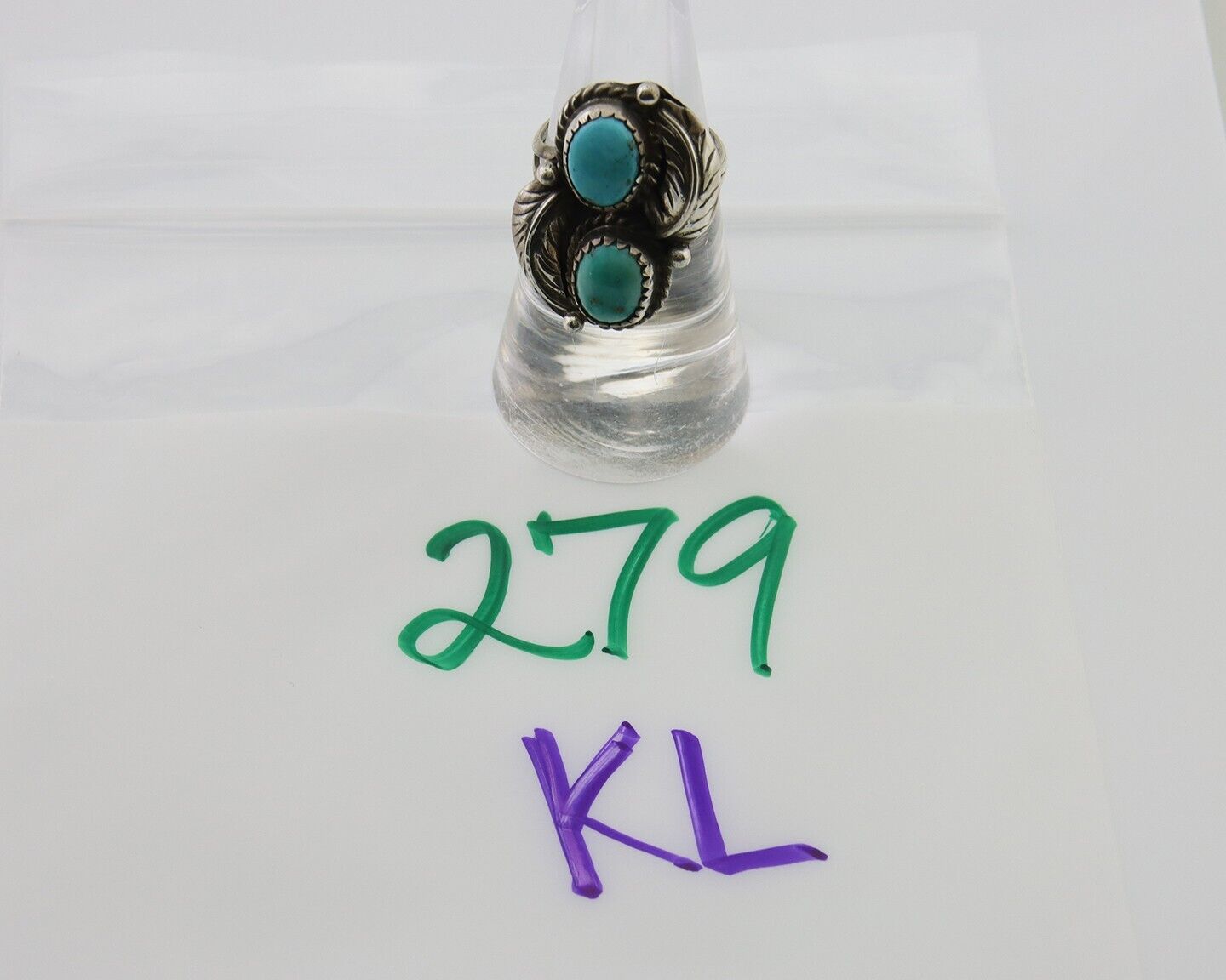 Navajo Ring 925 Silver Natural Blue Green Turquoise Signed MC C.80's