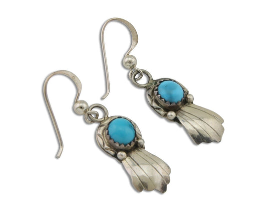 Navajo Earrings 925 Silver Blue Turquoise Artist Signed Kee Tsosie C.80's