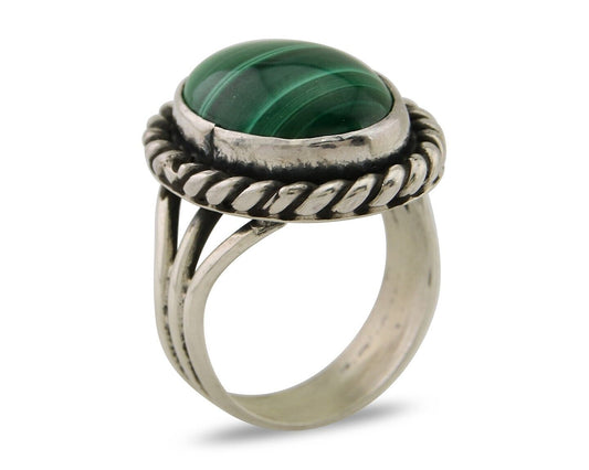 Navajo Ring 925 Silver Natural Malachite Native American Artist C.80's
