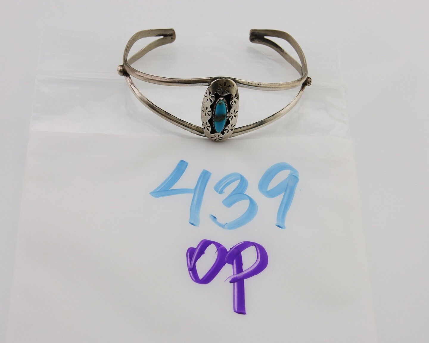 Navajo Hand Stamped Cuff Bracelet Malachite 925 Silver Artist Signed IJC C.80's