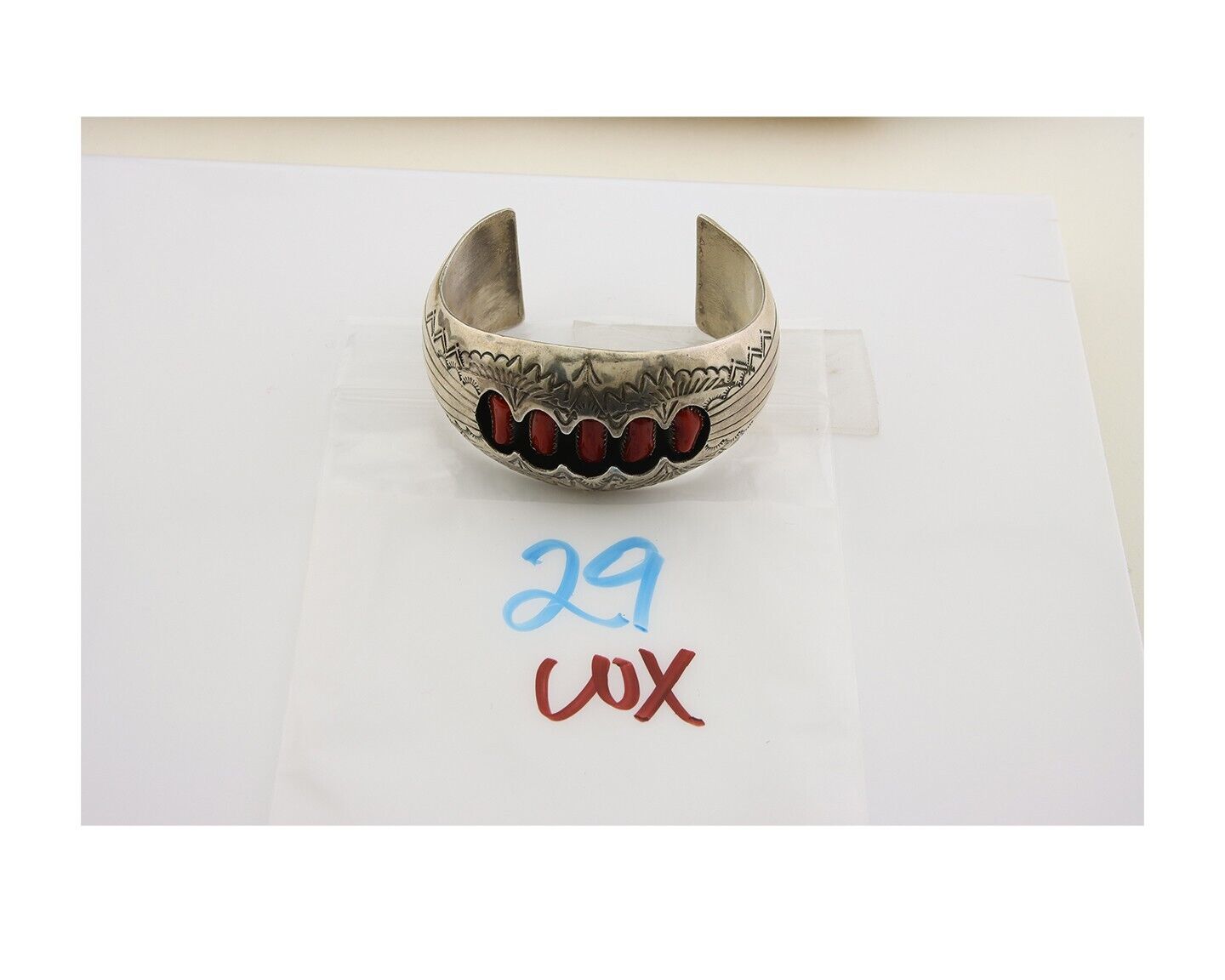 Navajo Bracelet .925 Silver Red Coral Cuff Artist Signed P Benally C.80's