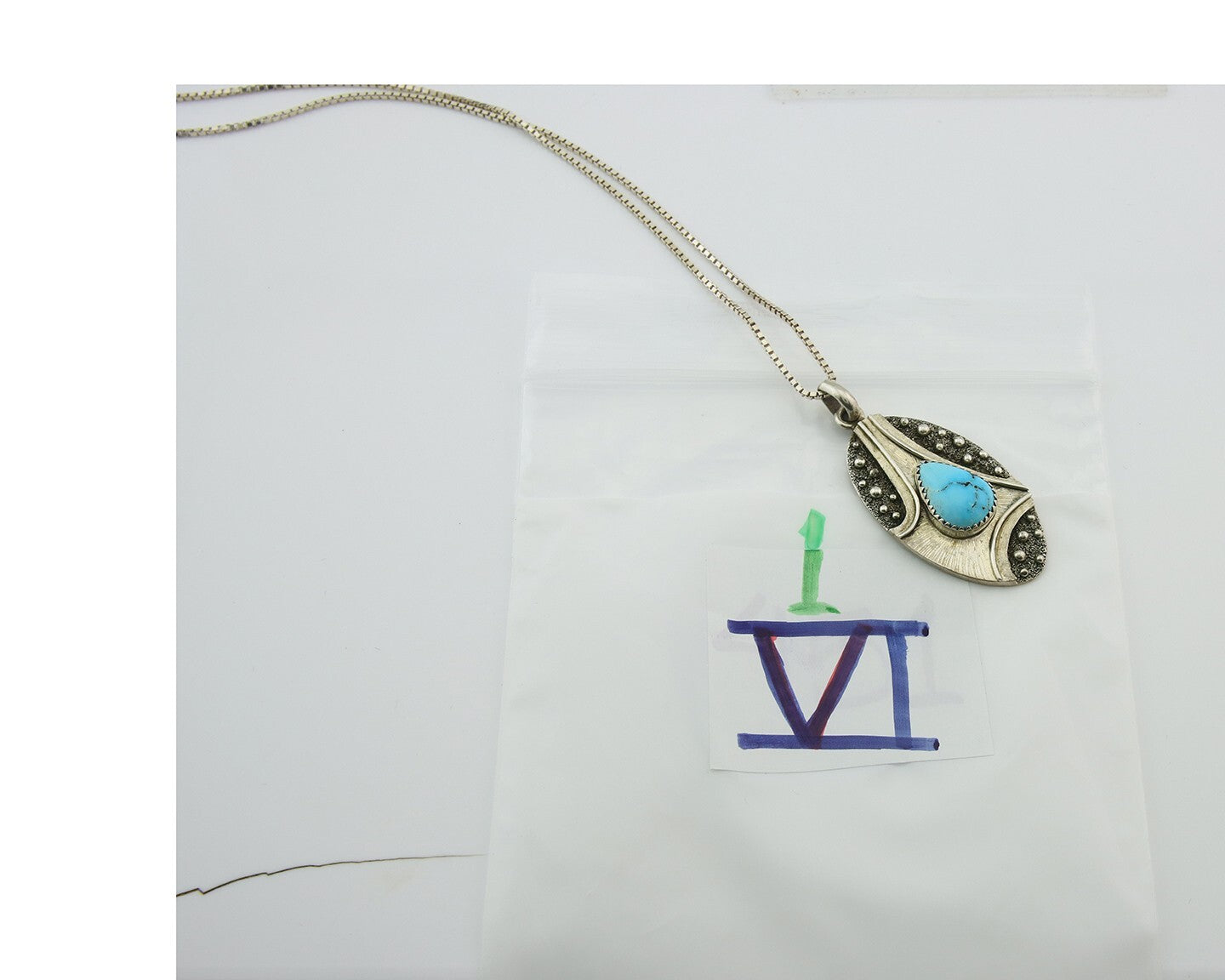 Navajo Sterling Silver Necklace Turquoise Authentic Vintage Signed Peter Nelson