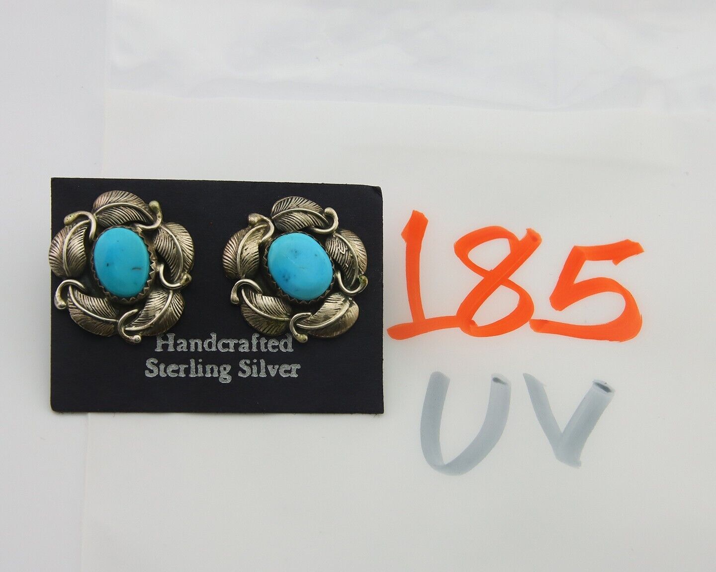 Navajo Earrings 925 Silver Natural Turquoise Artist Signed JV C.80's