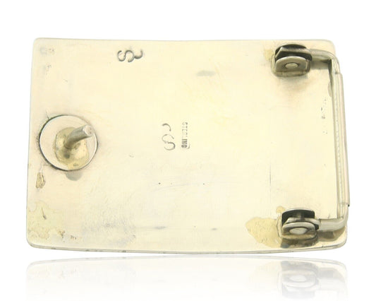 Vintage Navajo Belt Buckle 925 Silver Handmade Inlaid Gemstone Stanely Bain