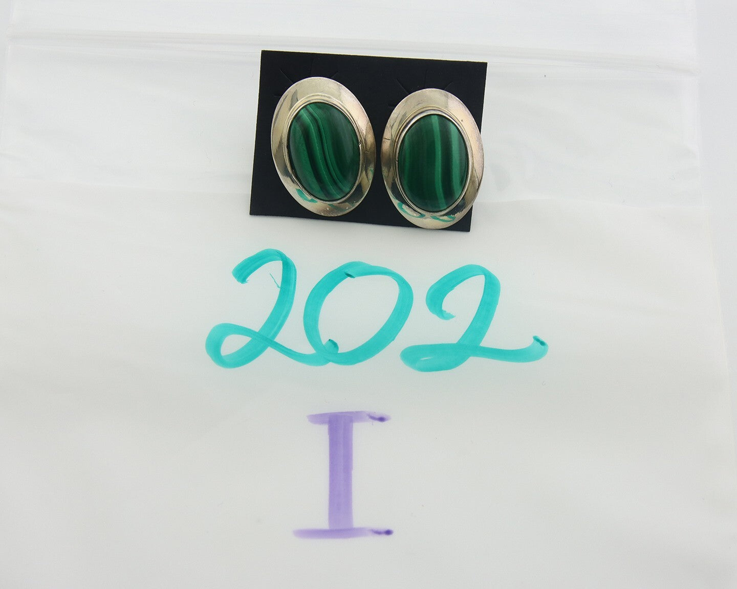 Navajo Earrings 925 Silver Natural Malachite Native American Artist C.80's