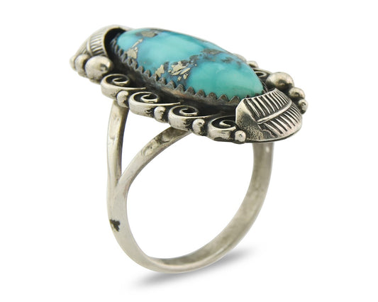Traditional Navajo Ring Sterling Silver Authentic Turquoise Handmade Size 8.5