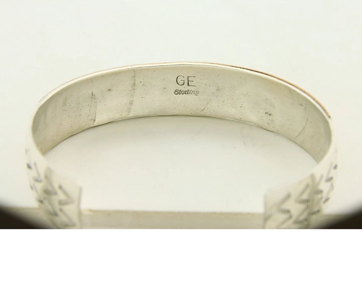 Navajo Cuff Bracelet Sterling Silver & Gold Vintage Storyteller Signed GE