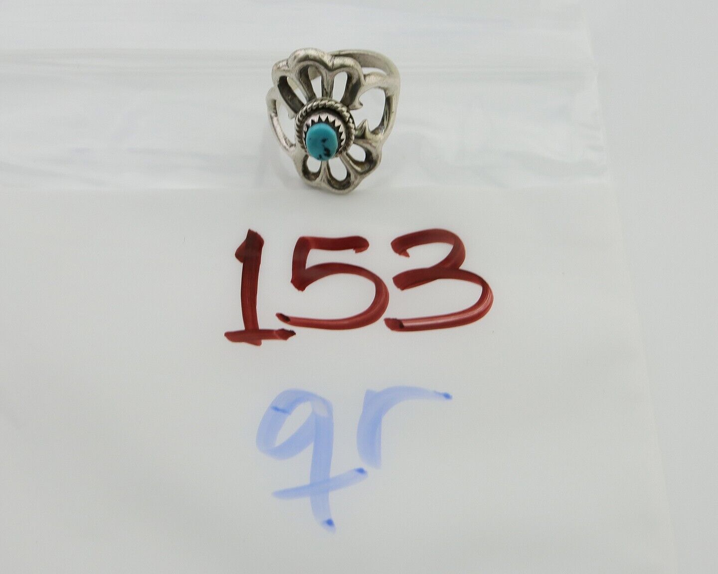 Navajo Sand Cast Ring 925 Silver Sleeping Beauty Turquoise Artist C.80's