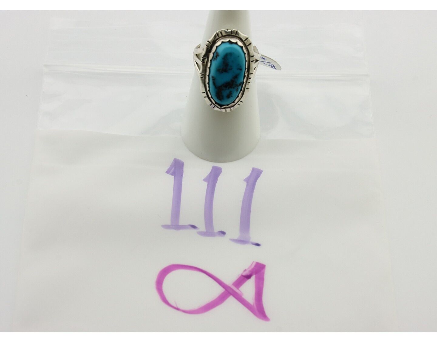 Navajo Ring 925 Silver Sleeping Beauty Turquoise Artist Signed BB C.80's