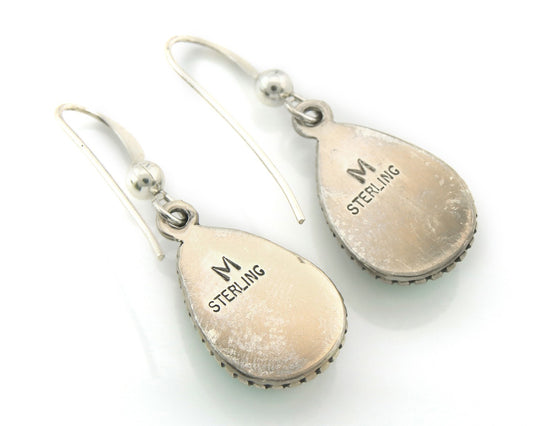 Navajo Earrings Sterling Silver Natural Turquoise Vintage Signed M
