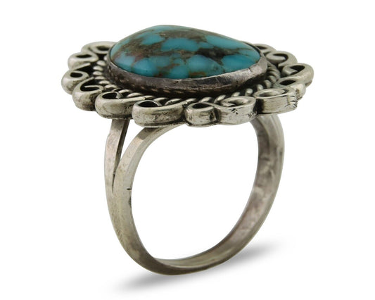 Navajo Ring 925 Silver Blue Turquoise Native Artist Siged W C.80's