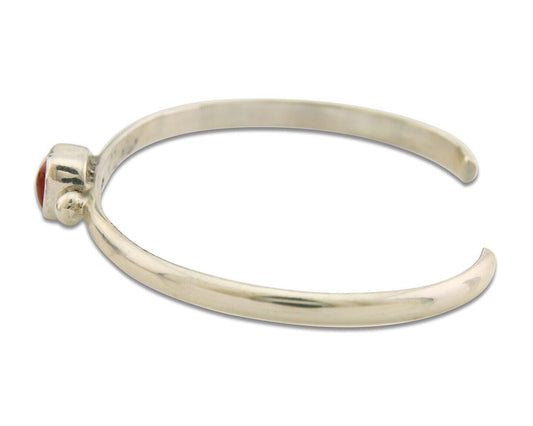 Navajo Bracelet .925 Silver Natural Red Coral Cuff Native American Artist C.80's