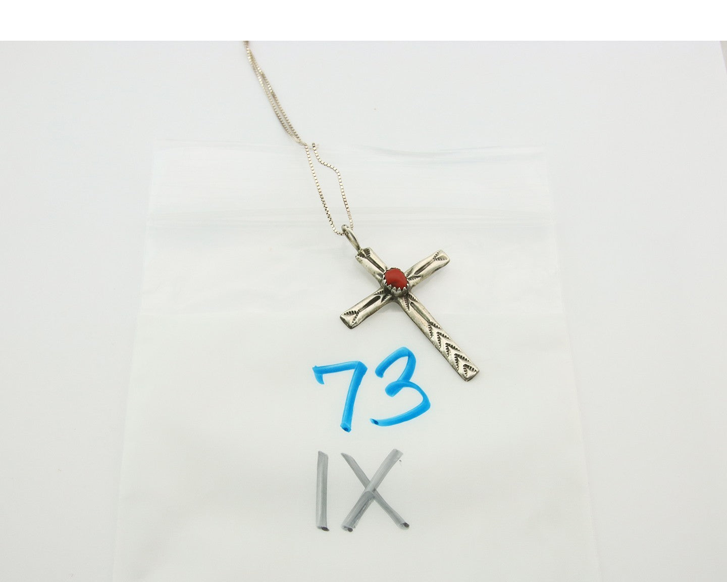Navajo Cross Necklace Sterling Silver Coral Authentic Signed Arthur Williams