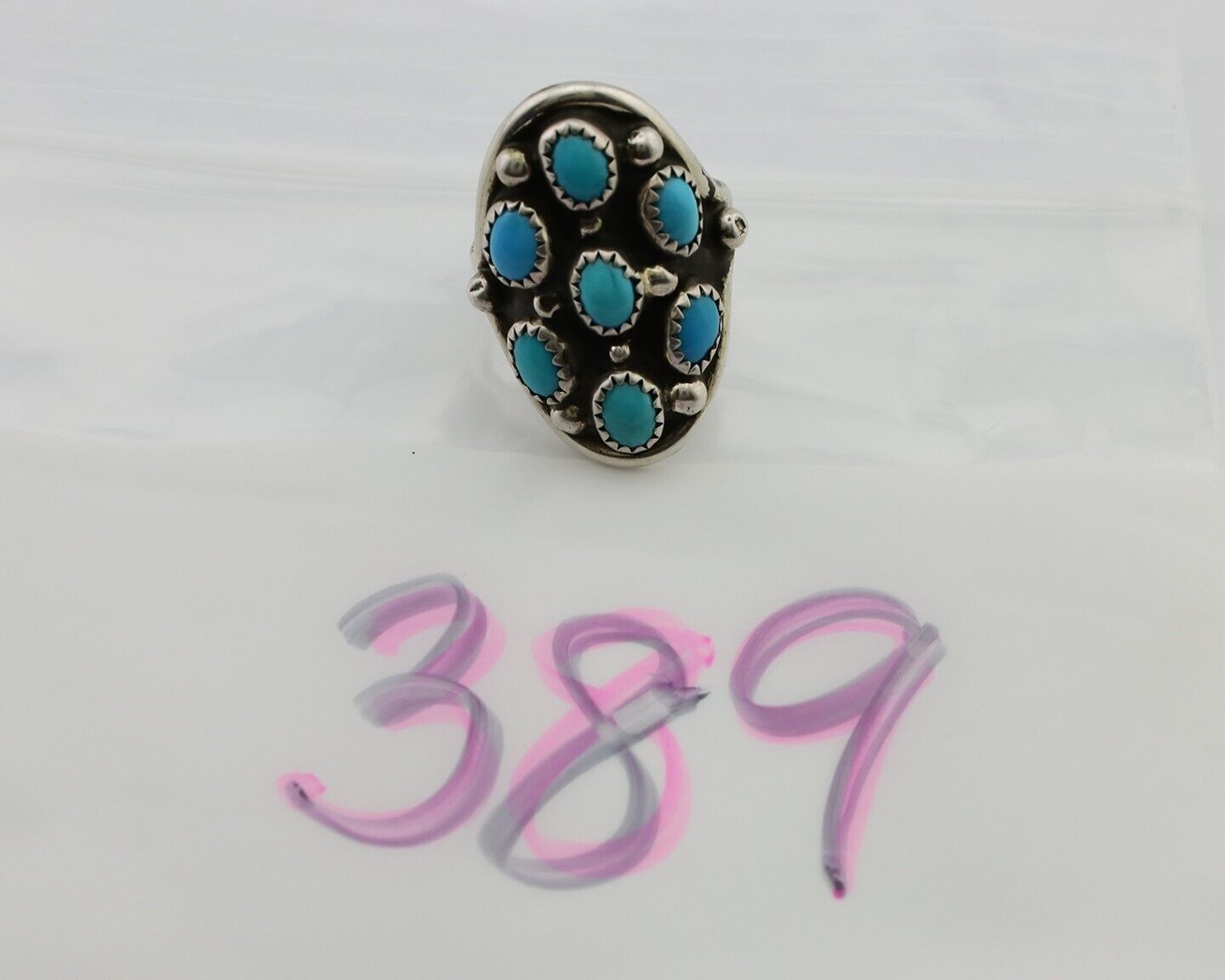 Navajo Handmade Ring 925 Silver Kingman Turquoise Artist Signed L Henderson C80s