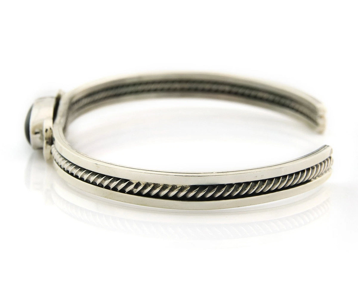Navajo Cuff Bracelet Sterling Silver Black Onyx Handmade Vintage