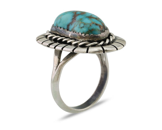 Navajo Ring 925 Silver Blue Gem Turquoise Signed William Denetdale 8.75 C.80's