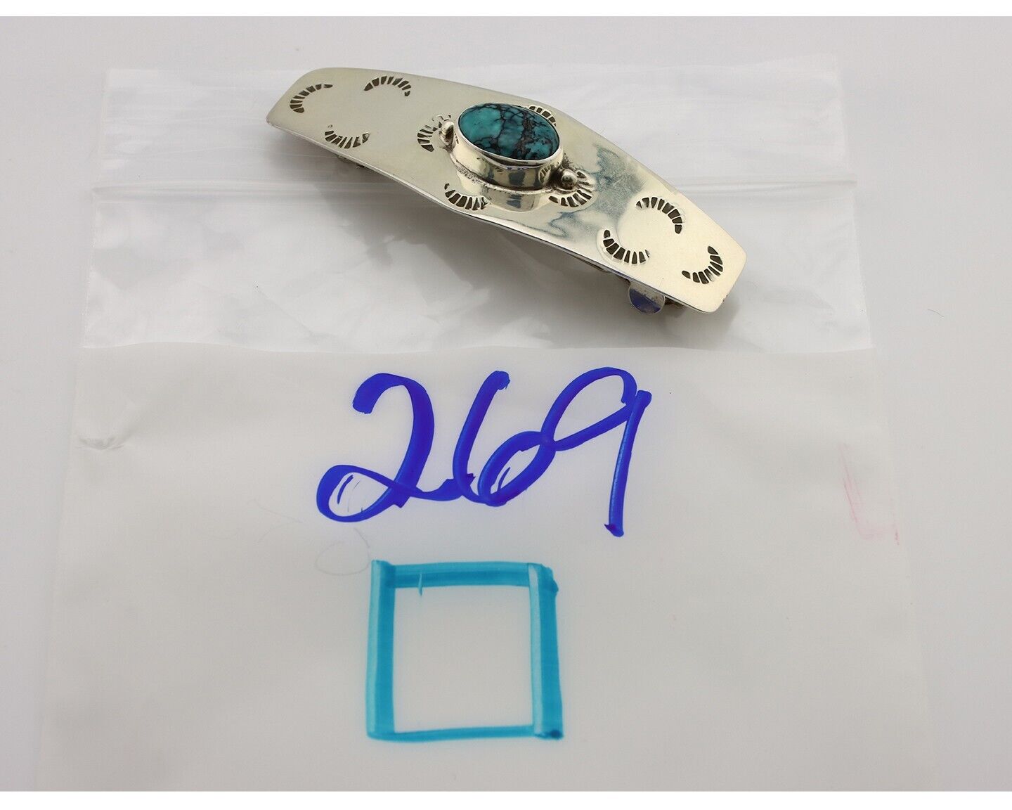 Women's Navajo Hair Clip Spiderweb Turquoise 925 Silver Native American C.80's