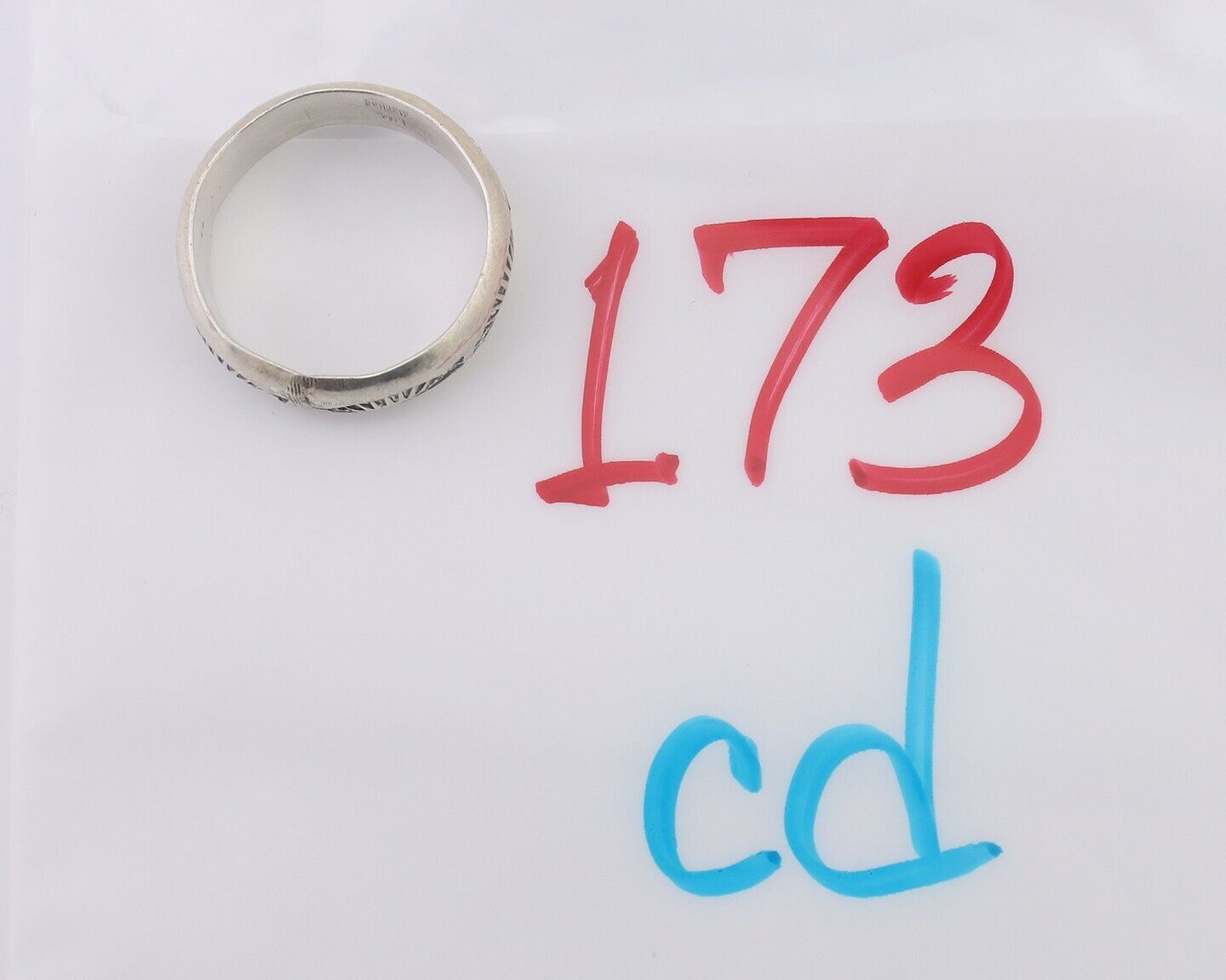 Navajo Hand Stamped Band 925 Silver 6.0 mm Signed Larry Chavez Size 9.25 C.80's