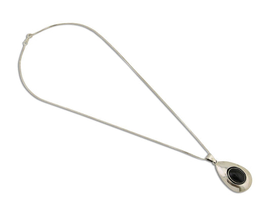 Navajo Necklace 925 Silver Natural Onyx Native Artist Signed M Montoya C.80's