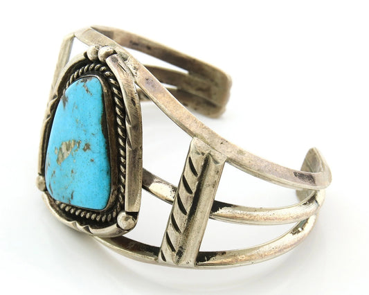 Navajo Cuff Bracelet Sterling Silver Vintage Turquoise Handmade Signed C Platero