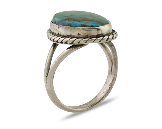 Navajo Ring 925 Silver Kingman Turquoise Native American Artist C.80's