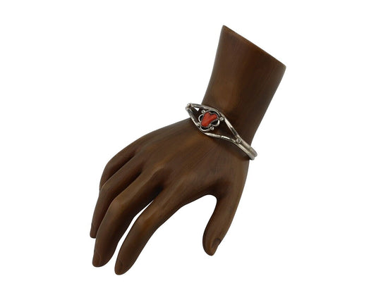 Navajo Bracelet 925 Silver Natural Red Coral Native American Artist C.80's