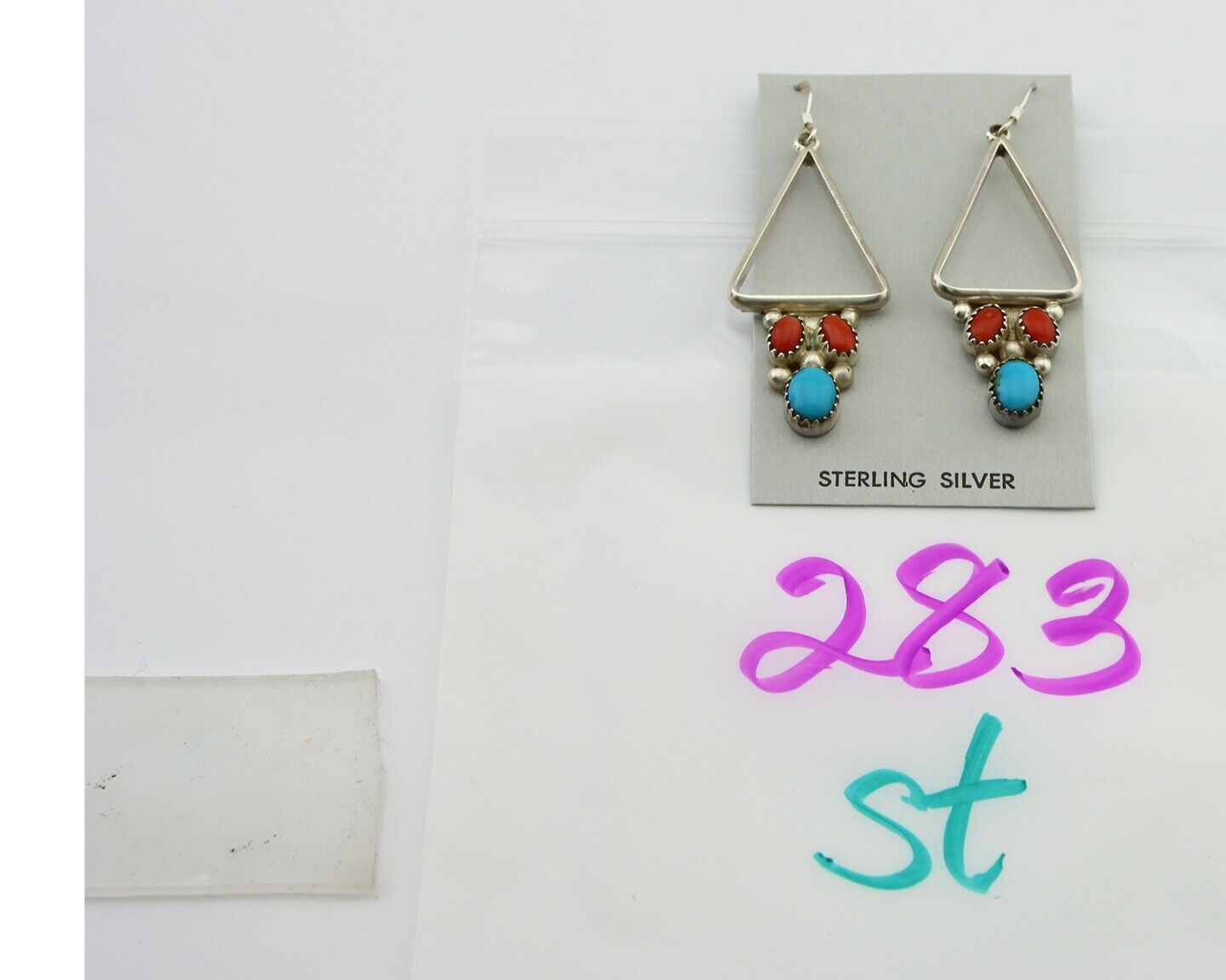 Navajo Earrings 925 Silver Turquoise & Coral Native American Artist C.80's