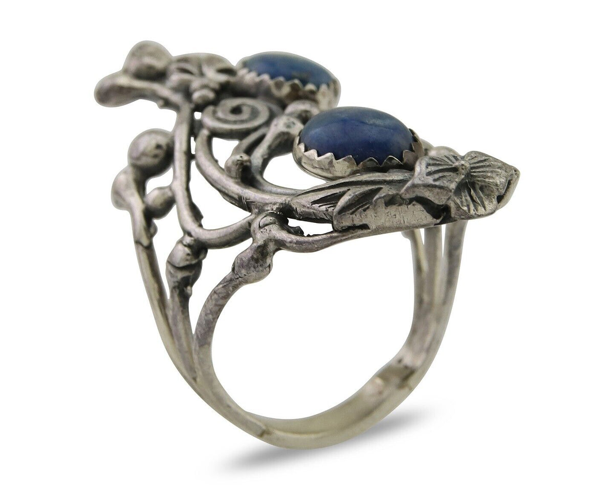 Navajo Ring 925 Silver Natural Denim Lapis Artist Signed Prairie Fire C.80's