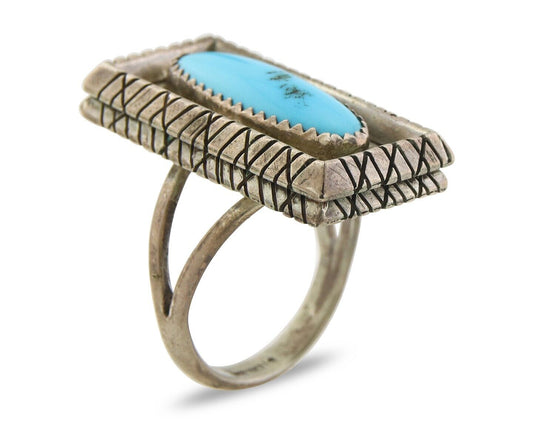 Navajo Ring 925 Sterling Natural Blue Turquoise Native Artist C.80's Size 8.5