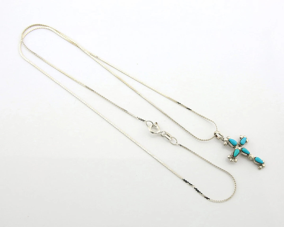 Navajo Cross Necklace Sterling Silver Blue Turquoise Vintage Handmade