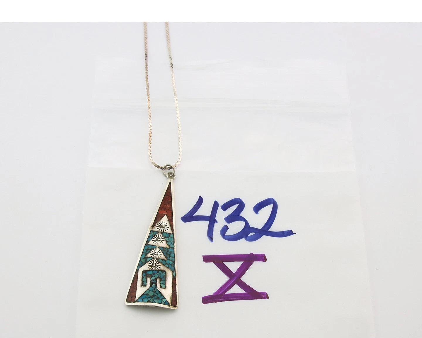 Navajo Necklace Sterling Silver Authentic Inlaid Gemstone Native American