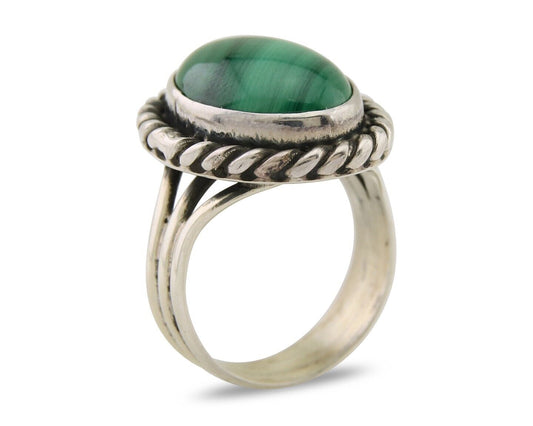 Navajo Ring 925 Silver Natural Malachite Native American Artist C.80's