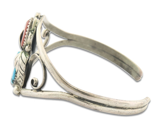 Vintage Navajo Bracelet 925 Silver Red Coral Turquoise Authentic