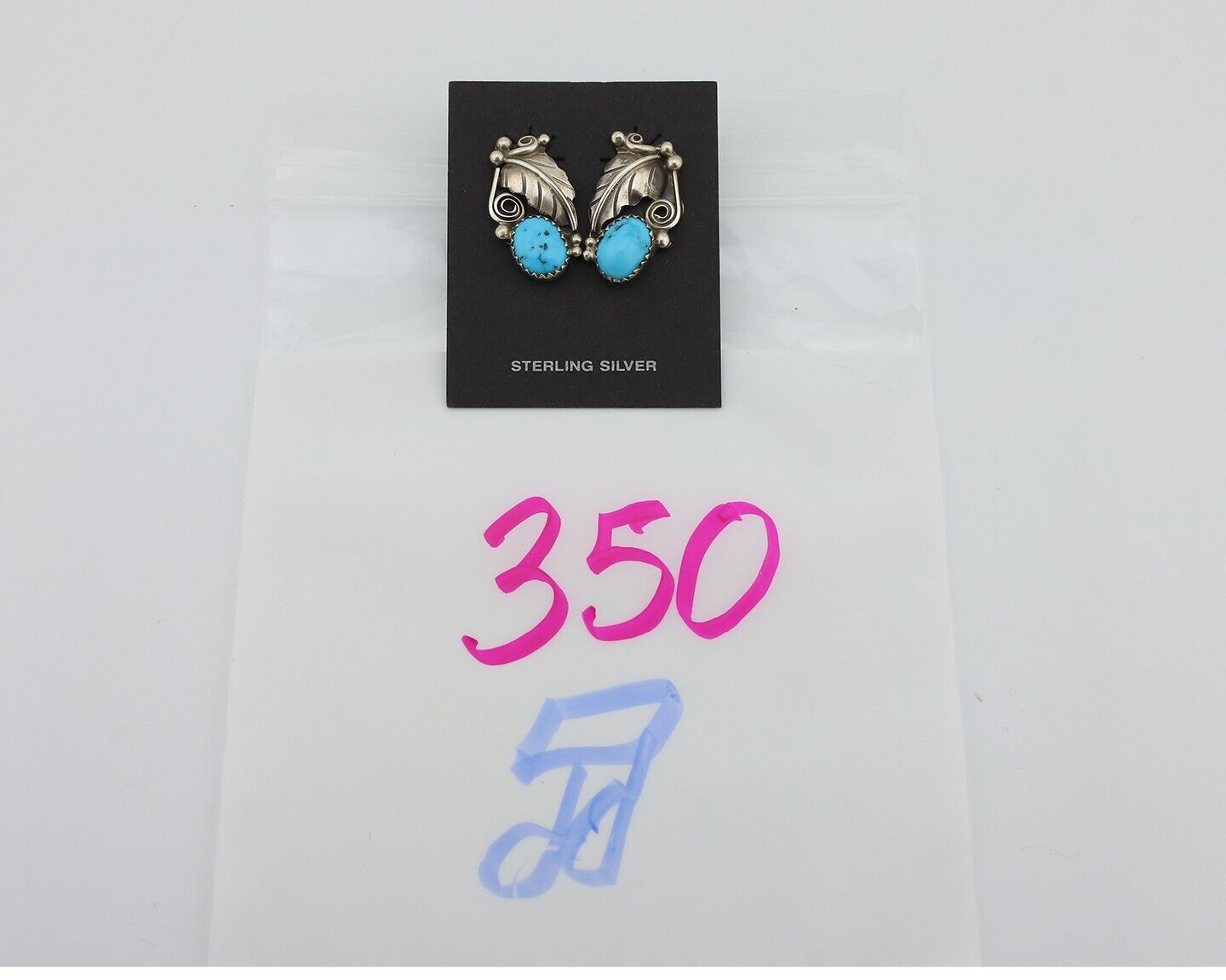 Navajo Earrings 925 Silver Natural Blue Turquoise Native American Artist C.80s