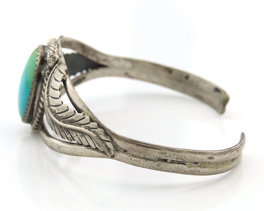 Vintage Navajo Bangle Bracelet Sterling Silver Handmade Turquoise Signed