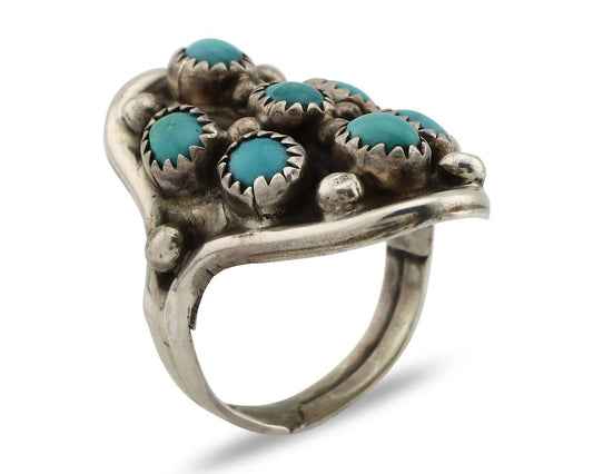 Navajo Ring .925 Silver Natural Blue Turquoise Signed L Henderson C.80's