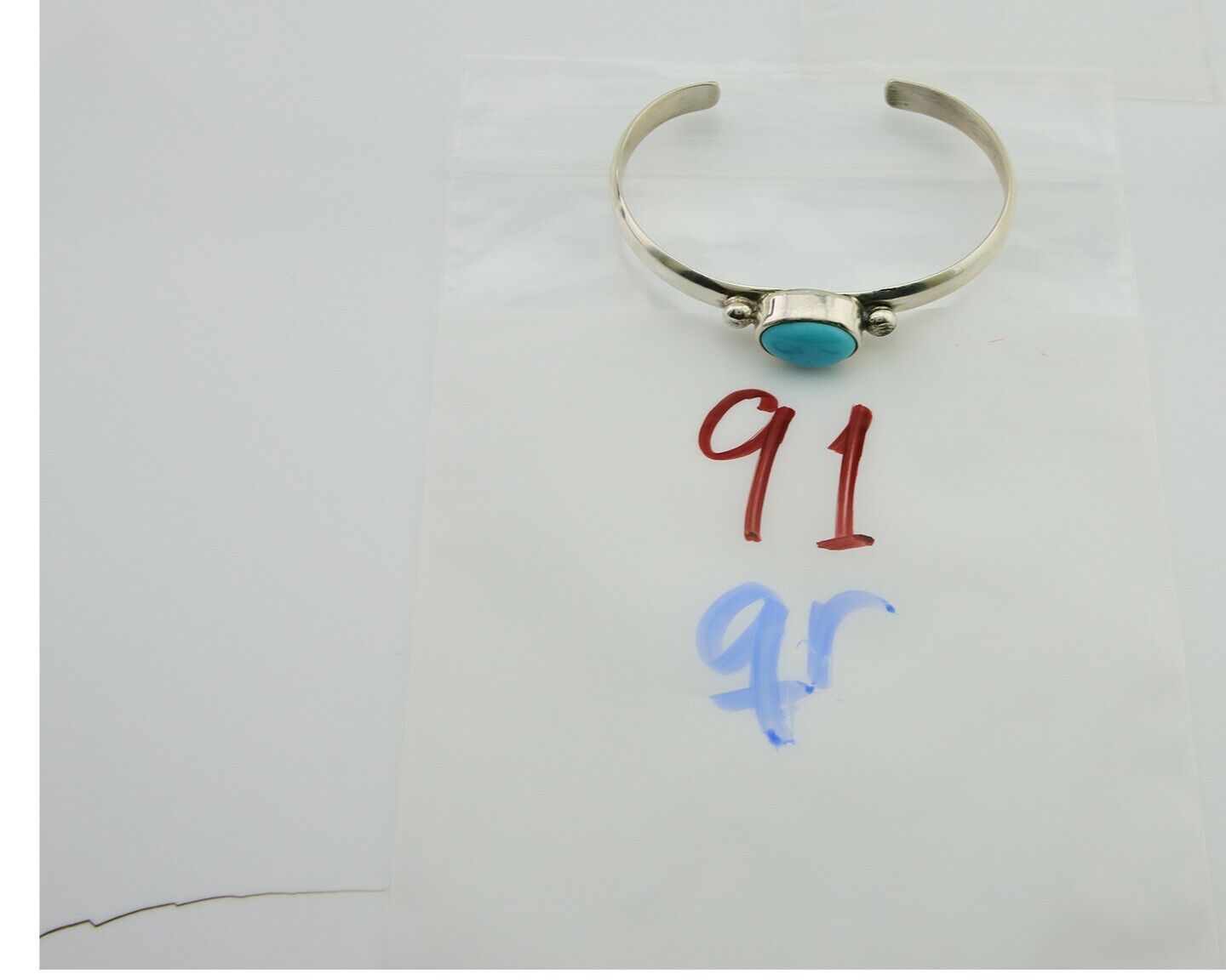 Navajo Cuff Bracelet Blue Turquoise 925 Silver Native American Artist C.80's