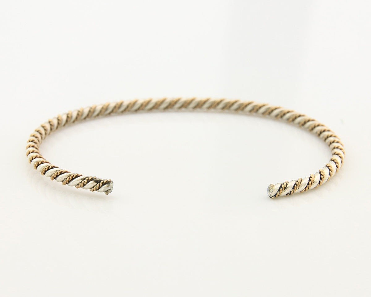 Navajo Twist Bracelet Sterling Silver Gold Authentic Vintage Native Artist 2.7mm