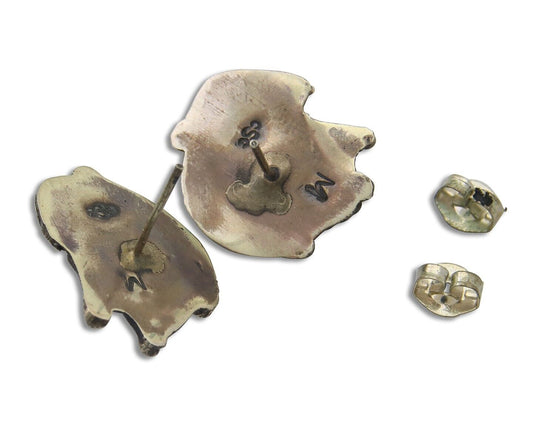 Navajo Earrings 925 Silver Natural Turquoise Artist Signed M CSC C.80's