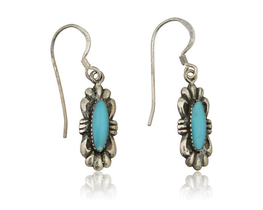 Navajo Dangle Earrings 925 Silver Blue Turquoise Artist Signed Square C.80's