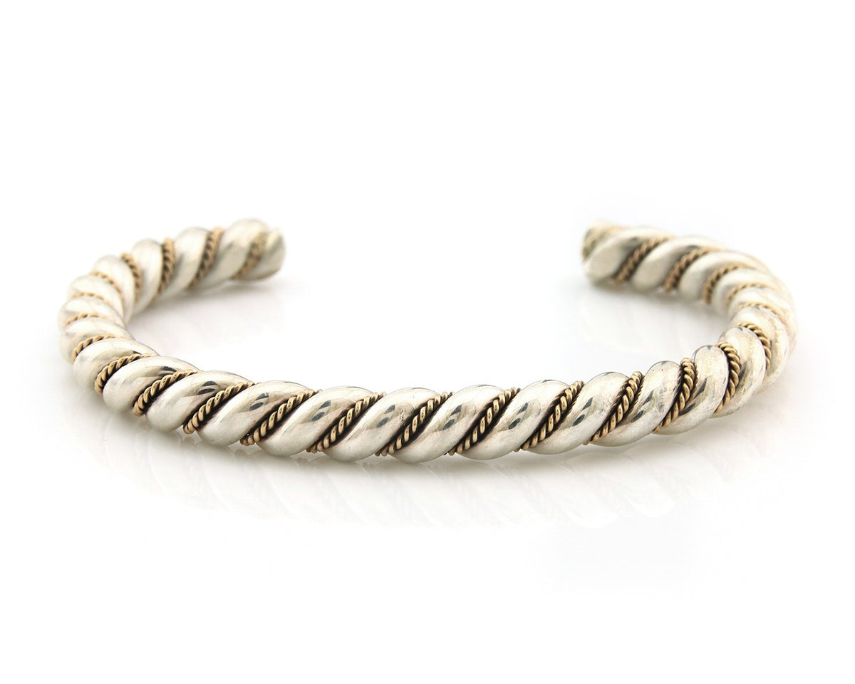 Navajo Twist Bracelet Sterling Silver Gold Authentic Vintage Native Artist 6mm