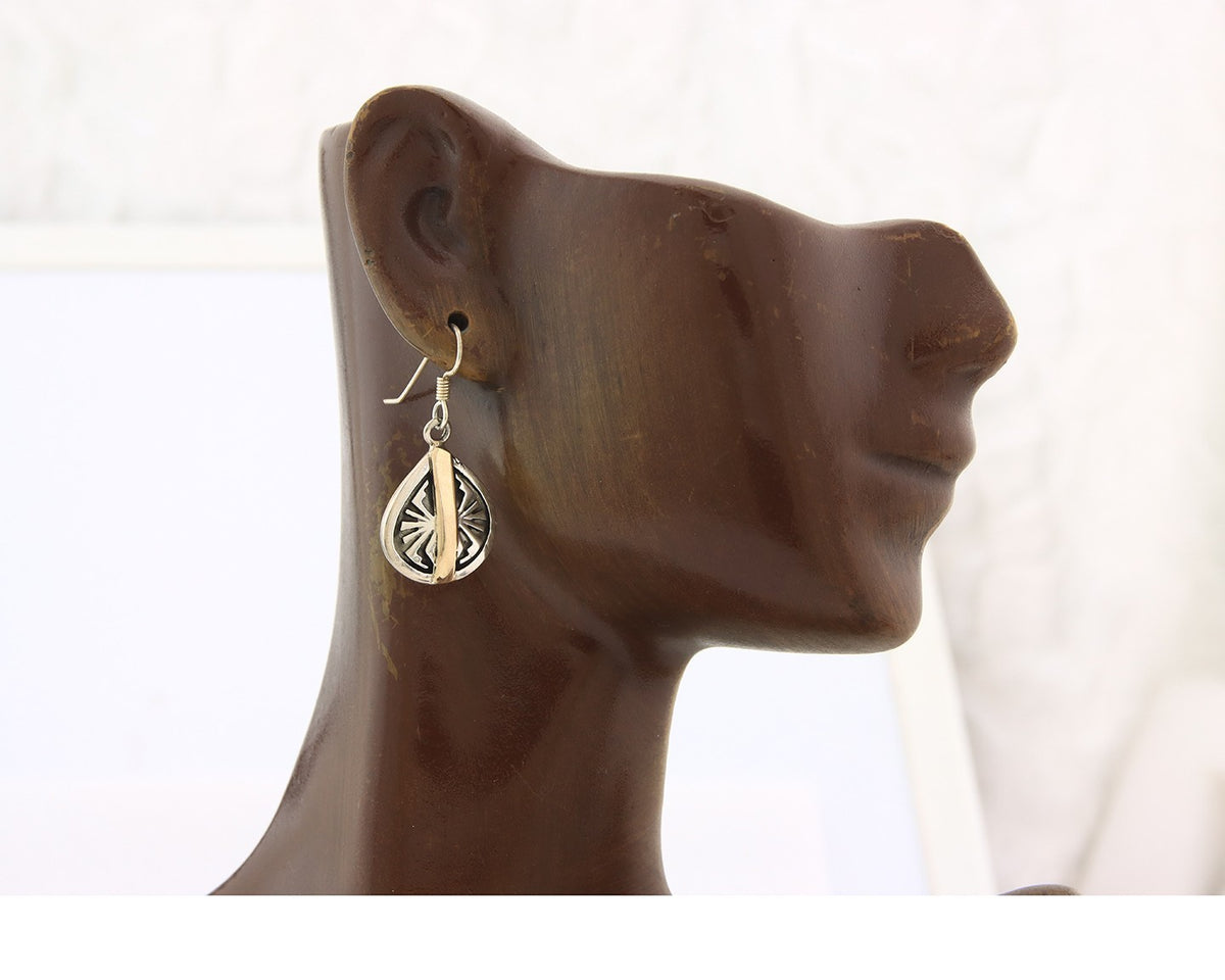 Navajo Earrings Sterling Silver & Gold Vintage Handmade