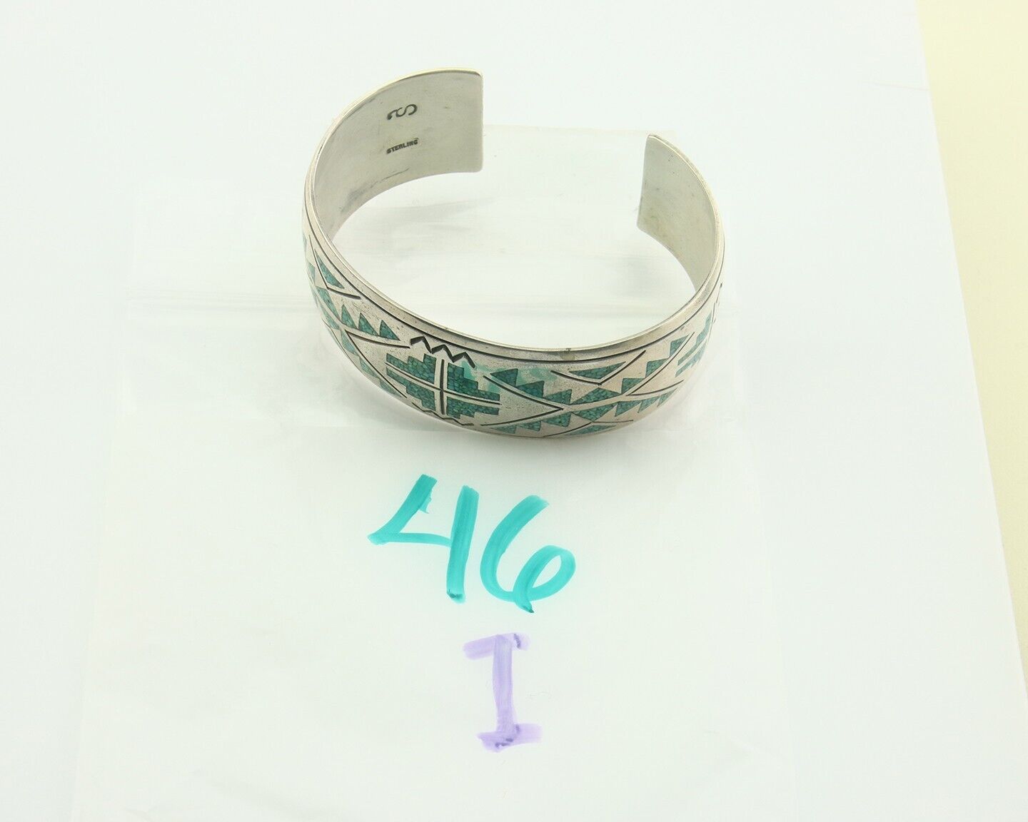 Navajo Bracelet 925 Silver Inlaid Turquoise Cuff Artist Signed Stanley Bain C80s