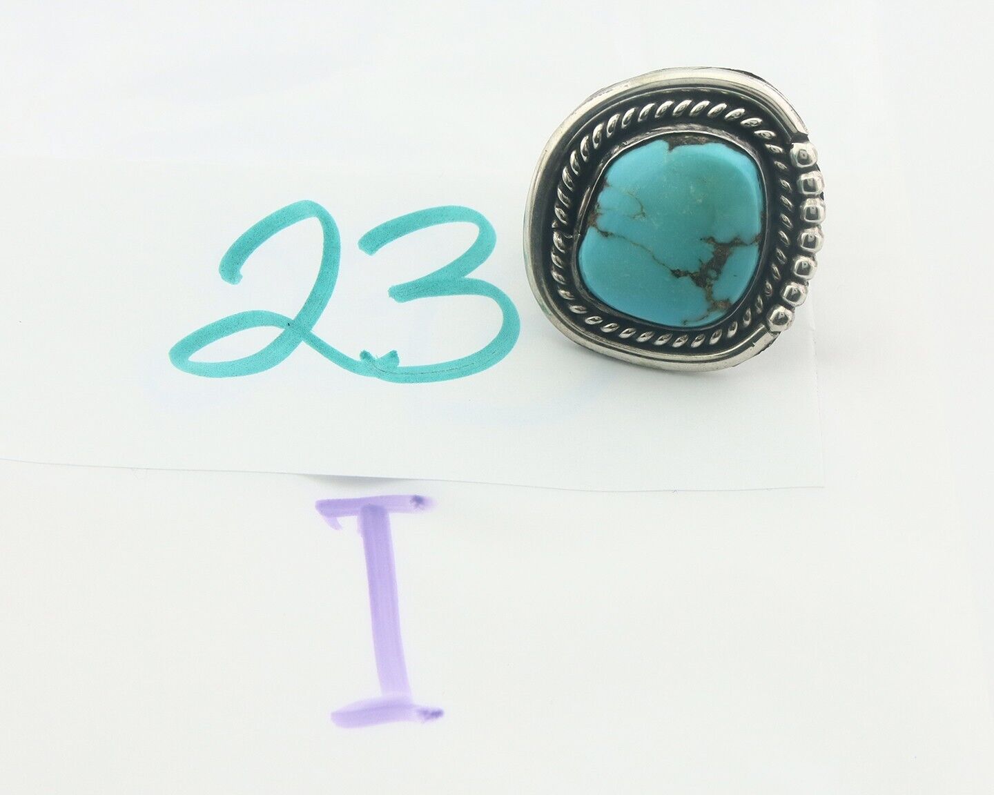 Navajo Ring 925 Sterling Turquoise Handmade Native Artist C.80's Size 6.5