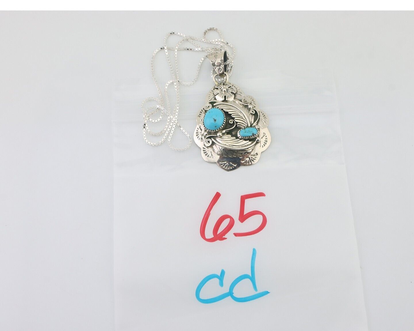Navajo Necklace 925 Silver Turquoise Native Artist Signed Wilbert Benally C.80s