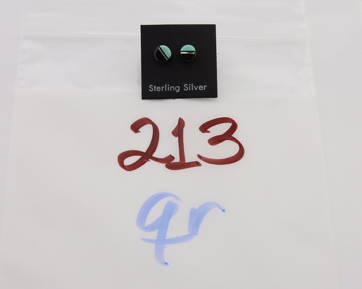 Navajo Earrings 925 Silver Inlaid Natural Onyx & Turquoise Native American C.80s