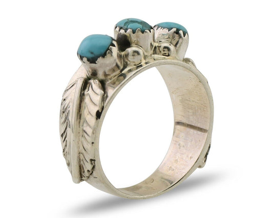 Navajo Ring 925 Silver Sleeping Beauty Turquoise Artist Signed WR C.80's